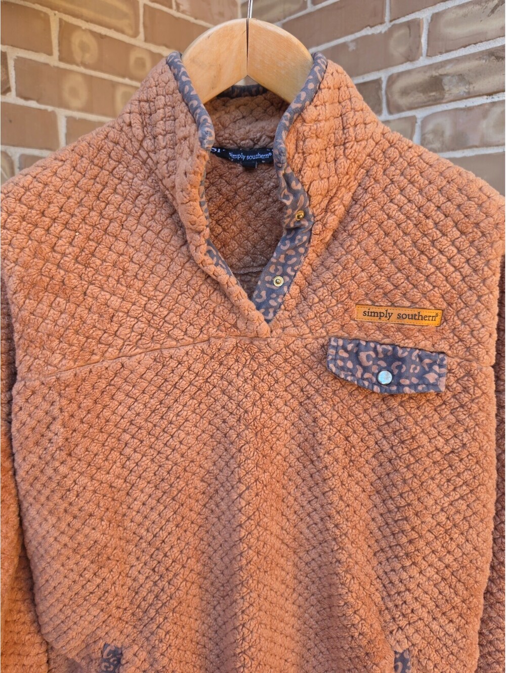 Simply Southern Womens XXL Brown Sherpa Fleece Pullover Snap Neck Cozy Sweater